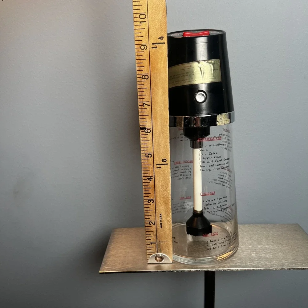 Vintage Mix'n Pour-O-Matic Electric Cocktail Shaker Glass Recipe Carafe Black